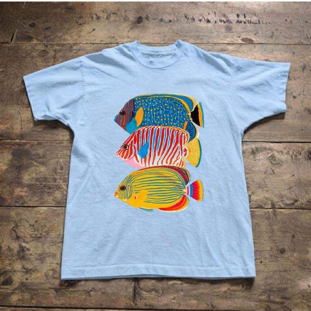 Tropical Fish Colorful Graphic Light Blue T-shirt
